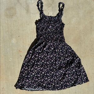 Floral Sleeveless Navy Blue Sun Dress